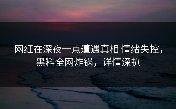 网红在深夜一点遭遇真相 情绪失控，黑料全网炸锅，详情深扒