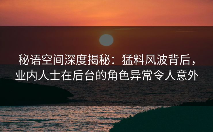 秘语空间深度揭秘：猛料风波背后，业内人士在后台的角色异常令人意外