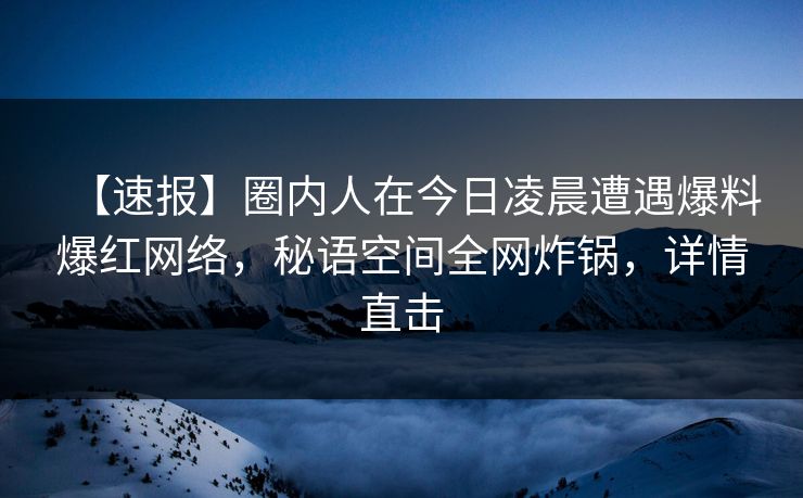 【速报】圈内人在今日凌晨遭遇爆料爆红网络，秘语空间全网炸锅，详情直击